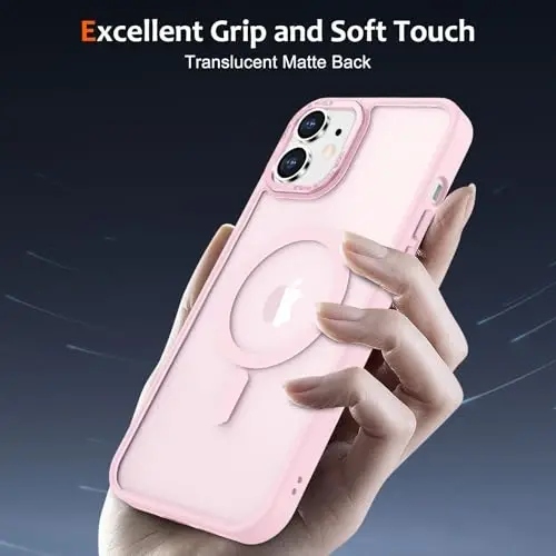 Anuck Case for iPhone 12 Case Magnetic Phone Case Compatible with MagSafe, Soft TPU Bumper Hard Translucent Matte Back Slim Fit Shockproof Protective Cover for Men Women Girls - Tender Pink - 5