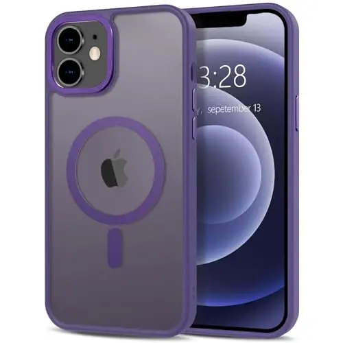 Anuck Case for iPhone 12 Case Magnetic Phone Case MagSafe bilan mos, Yumshoq TPU Bumper Qattiq Yarı şeffaf Matte Orqa Slim Fit Şok geçirmez Erkaklar Ayollar Qizlar uchun himoya qopqog'i - To'q binafsha - 12