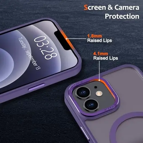 Anuck Case for iPhone 12 Case Magnetic Phone Case MagSafe bilan mos, Yumshoq TPU Bumper Qattiq Yarı şeffaf Matte Orqa Slim Fit Şok geçirmez Erkaklar Ayollar Qizlar uchun himoya qopqog'i - To'q binafsha - 11