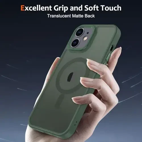 Anuck Case for iPhone 12 Mini Case Magnetic Phone Case Compatible with MagSafe, Soft TPU Bumper Hard Translucent Matte Back Slim Fit Shockproof Protective Cover for Men Women Girls - Dark Green - 8