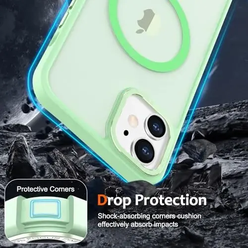 Anuck Case for iPhone 12 Mini Case MagSafe bilan mos keluvchi magnitli telefon g‘ilofi, yumshoq TPU bamperli qattiq shaffof mat qoplamali, erkaklar, ayollar va qizlar uchun ingichka zarbaga chidamli himoya qopqog‘i - Yashil - 4