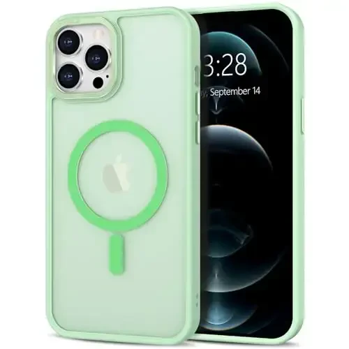 Anuck Case for iPhone 12 Pro Case Magnetic Phone Case Compatible with MagSafe, Soft TPU Bumper Hard Translucent Matte Back Slim Fit Shockproof Protective Cover for Men Women Girls - Green - ANUCK