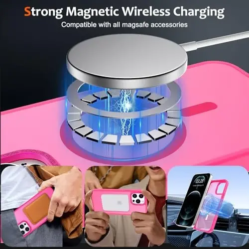 Anuck Case for iPhone 12 Pro Case Magnetic Phone Case Compatible with MagSafe, Soft TPU Bumper Hard Translucent Matte Back Slim Fit Shockproof Protective Cover for Men Women Girls - Hot Pink - 2