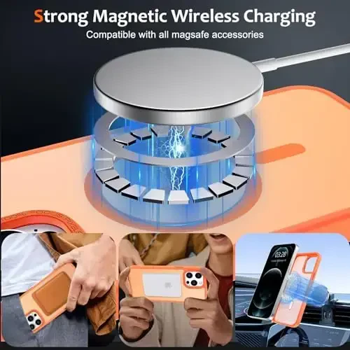 Anuck Case for iPhone 12 Pro Case Magnetic Phone Case Compatible with MagSafe, Soft TPU Bumper Hard Translucent Matte Back Slim Fit Shockproof Protective Cover for Men Women Girls - Orange - 11