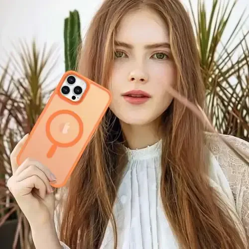 Anuck Case for iPhone 12 Pro Case Magnetic Phone Case Compatible with MagSafe, Soft TPU Bumper Hard Translucent Matte Back Slim Fit Shockproof Protective Cover for Men Women Girls - Orange - 6