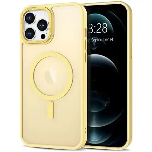 Anuck Case for iPhone 12 Pro Case Magnetic Phone Case Compatible with MagSafe, Soft TPU Bumper Hard Translucent Matte Back Slim Fit Shockproof Protective Cover for Men Women Girls - Yellow 