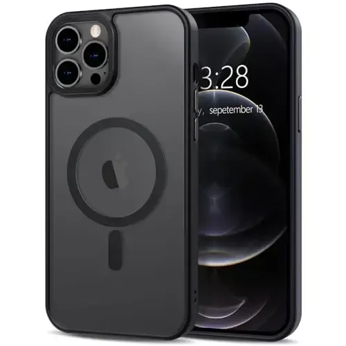 Anuck Case for iPhone 12 Pro Max Case Magnetic Phone Case Compatible with MagSafe, Soft TPU Bumper Hard Translucent Matte Back Slim Fit Shockproof Protective Cover for Men Women Girls - Black - 1