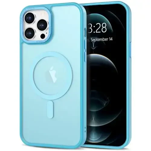 Anuck Case for iPhone 12 Pro Max Case Magnetic Phone Case Compatible with MagSafe, Soft TPU Bumper Hard Translucent Matte Back Slim Fit Shockproof Protective Cover for Men Women Girls - Lake Blue 
