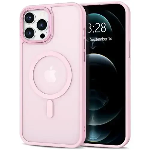 Anuck Case for iPhone 12 Pro Max Case Magnetic Phone Case Compatible with MagSafe, Soft TPU Bumper Hard Translucent Matte Back Slim Fit Shockproof Protective Cover for Men Women Girls - Tender Pink - 1