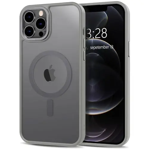 Anuck Case for iPhone 12 Pro Max Case Magnetic Phone Case MagSafe bilan mos, Yumshoq TPU Bumper Qattiq Translusent Matte Orqa Slim Fit Zarba o'tkazmaydigan Himoya qopqog'i Erkaklar Ayollar Qizlar uchun - Kulrang 