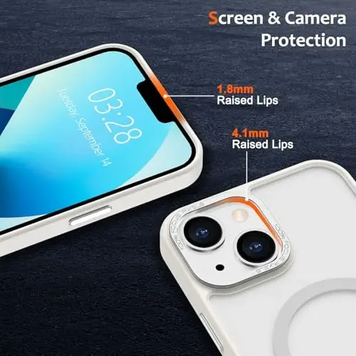 Anuck Case for iPhone 13 Case Magnetic Phone Case Compatible with MagSafe, Soft TPU Bumper Hard Translucent Matte Back Slim Fit Shockproof Protective Cover for Men Women Girls - Cream White - 8