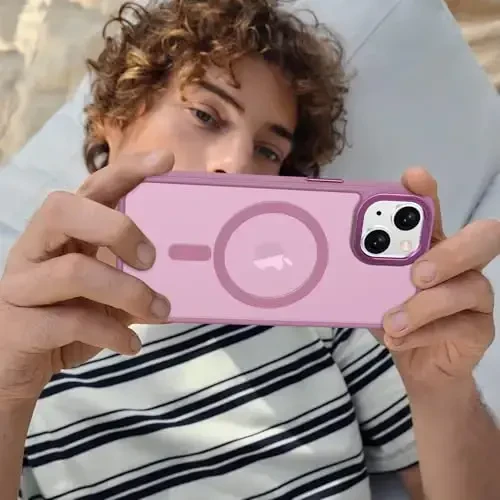 Anuck Case for iPhone 13 Case Magnetic Phone Case Compatible with MagSafe, Soft TPU Bumper Hard Translucent Matte Back Slim Fit Shockproof Protective Cover for Men Women Girls - Grape Purple - 6