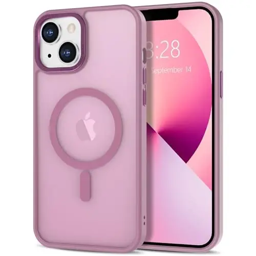 Anuck Case for iPhone 13 Case Magnetic Phone Case Compatible with MagSafe, Soft TPU Bumper Hard Translucent Matte Back Slim Fit Shockproof Protective Cover for Men Women Girls - Grape Purple 