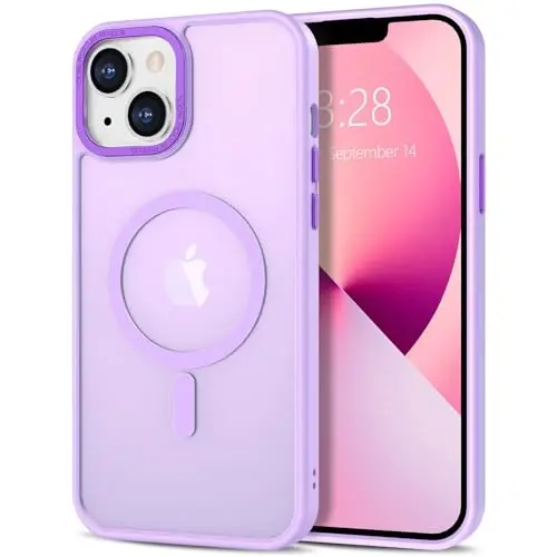 Anuck Case for iPhone 13 Case Magnetic Phone Case Compatible with MagSafe, Soft TPU Bumper Hard Translucent Matte Back Slim Fit Shockproof Protective Cover for Men Women Girls - Light Purple 