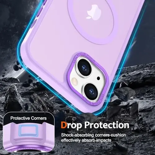 Anuck Case for iPhone 13 Case Magnetic Phone Case Compatible with MagSafe, Soft TPU Bumper Hard Translucent Matte Back Slim Fit Shockproof Protective Cover for Men Women Girls - Light Purple - 4