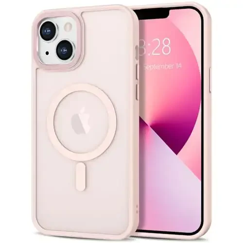 Anuck Case for iPhone 13 Mini Case Magnetic Phone Case Compatible with MagSafe, Soft TPU Bumper Hard Translucent Matte Back Slim Fit Shockproof Protective Cover for Men Women Girls - Pink - 12