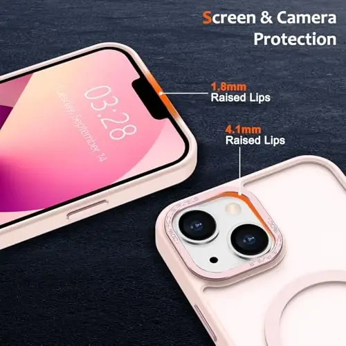 Anuck Case for iPhone 13 Mini Case Magnetic Phone Case MagSafe bilan mos, Yumshoq TPU Bamper Qattiq Translusent Matte Orqa Slim Fit Shokka chidamli Himoya qopqog'i Erkaklar Ayollar Qizlar uchun - Pushti - 3