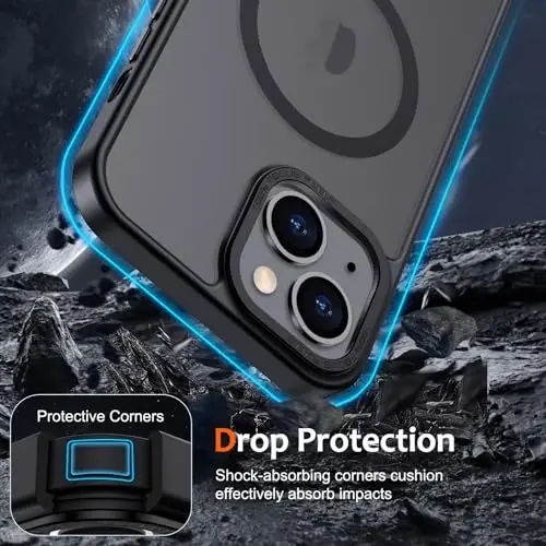 Anuck Case for iPhone 13 Mini Case Magnetic Phone Case MagSafe bilan mos, Yumshoq TPU Bumper Qattiq Translusent Matte Back Slim Fit Zarba o'tkazmaydigan Himoya qopqog'i Erkaklar Ayollar Qizlar uchun - Qora - 4