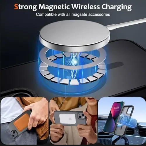 Anuck Case for iPhone 13 Mini Case Magnetic Phone Case MagSafe bilan mos, Yumshoq TPU Bumper Qattiq Translusent Matte Back Slim Fit Zarba o'tkazmaydigan Himoya qopqog'i Erkaklar Ayollar Qizlar uchun - Qora - 2