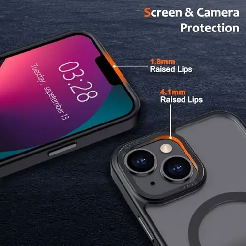 Anuck Case for iPhone 13 Mini Case Magnetic Phone Case MagSafe bilan mos, Yumshoq TPU Bumper Qattiq Translusent Matte Back Slim Fit Zarba o'tkazmaydigan Himoya qopqog'i Erkaklar Ayollar Qizlar uchun - Qora - 3