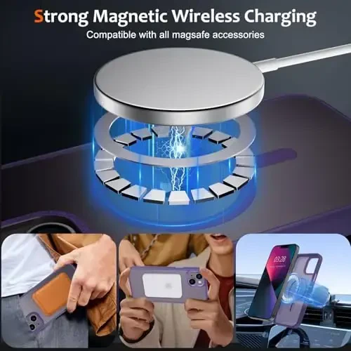 Anuck Case for iPhone 13 Mini Case Magnetic Phone Case MagSafe bilan mos, Yumshoq TPU Bumper Qattiq yarim shaffof Matte Orqa Slim Fit Zarba o'tkazmaydigan himoya qopqog'i Erkaklar Ayollar Qizlar uchun - To'q binafsha - 11