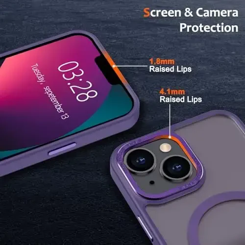 Anuck Case for iPhone 13 Mini Case Magnetic Phone Case MagSafe bilan mos, Yumshoq TPU Bumper Qattiq yarim shaffof Matte Orqa Slim Fit Zarba o'tkazmaydigan himoya qopqog'i Erkaklar Ayollar Qizlar uchun - To'q binafsha - 10