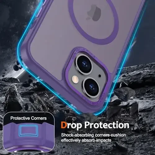 Anuck Case for iPhone 13 Mini Case Magnetic Phone Case MagSafe bilan mos, Yumshoq TPU Bumper Qattiq yarim shaffof Matte Orqa Slim Fit Zarba o'tkazmaydigan himoya qopqog'i Erkaklar Ayollar Qizlar uchun - To'q binafsha - 9