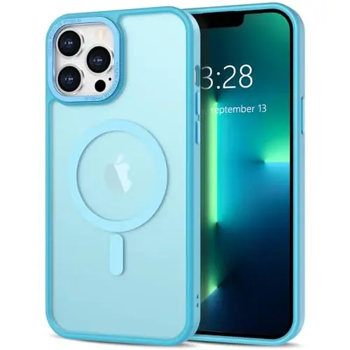 Anuck Case for iPhone 13 Pro Case Magnetic Phone Case Compatible with MagSafe, Soft TPU Bumper Hard Translucent Matte Back Slim Fit Shockproof Protective Cover for Men Women Girls - Lake Blue - ANUCK
