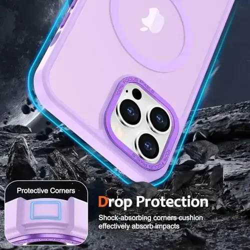 Anuck Case for iPhone 13 Pro Case Magnetic Phone Case Compatible with MagSafe, Soft TPU Bumper Hard Translucent Matte Back Slim Fit Shockproof Protective Cover for Men Women Girls - Light Purple - 8