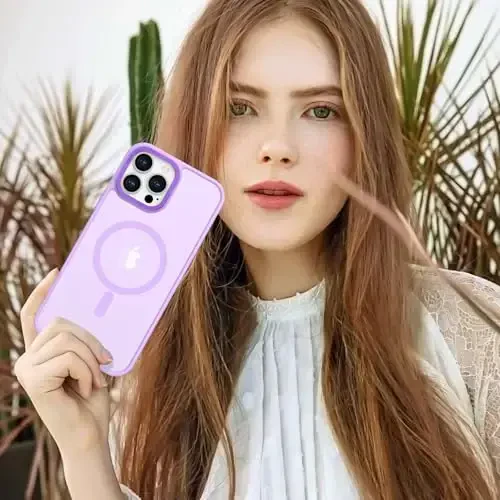 Anuck Case for iPhone 13 Pro Case Magnetic Phone Case Compatible with MagSafe, Soft TPU Bumper Hard Translucent Matte Back Slim Fit Shockproof Protective Cover for Men Women Girls - Light Purple - 6