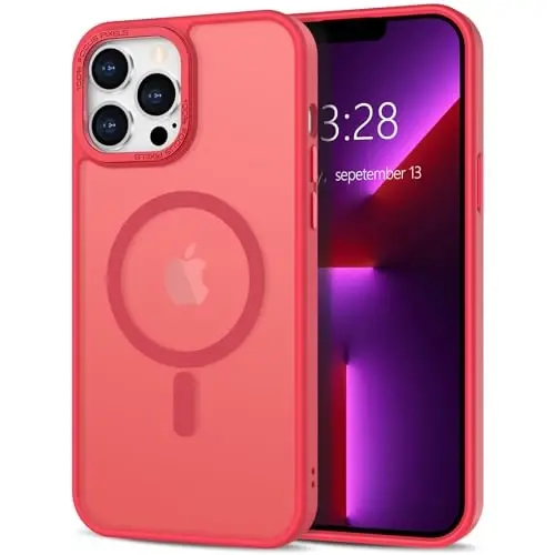Anuck Case for iPhone 13 Pro Case Magnetic Phone Case Compatible with MagSafe, Soft TPU Bumper Hard Translucent Matte Back Slim Fit Shockproof Protective Cover for Men Women Girls - Light Red 
