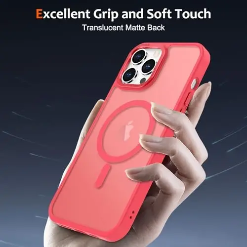 Anuck Case for iPhone 13 Pro Case Magnetic Phone Case Compatible with MagSafe, Soft TPU Bumper Hard Translucent Matte Back Slim Fit Shockproof Protective Cover for Men Women Girls - Light Red - 5