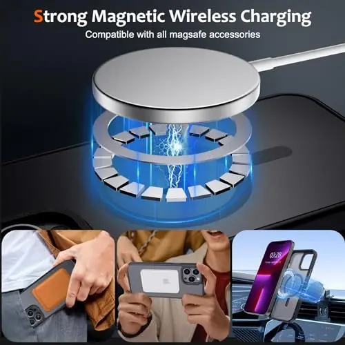 Anuck Case for iPhone 13 Pro Case Magnetic Phone Case MagSafe bilan mos, Yumshoq TPU Bumper Qattiq Yarim Shaffof Matte Orqa Slim Fit Zarba o'tkazmaydigan Himoya Qopqog'i Erkaklar Ayollar Qizlar uchun - Qora - 2
