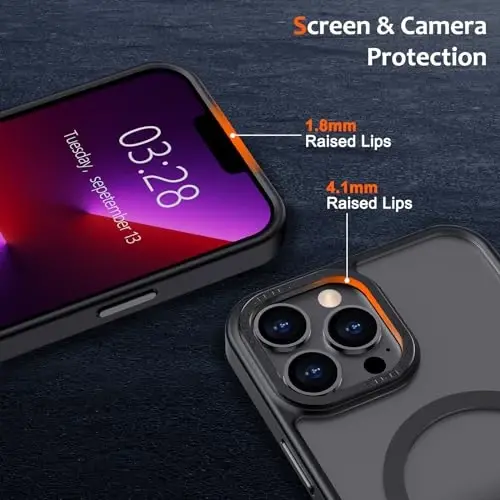 Anuck Case for iPhone 13 Pro Case Magnetic Phone Case MagSafe bilan mos, Yumshoq TPU Bumper Qattiq Yarim Shaffof Matte Orqa Slim Fit Zarba o'tkazmaydigan Himoya Qopqog'i Erkaklar Ayollar Qizlar uchun - Qora - 3