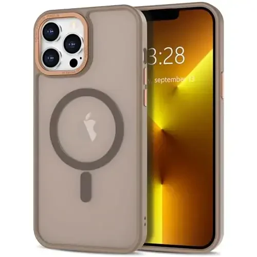 Anuck Case for iPhone 13 Pro Max Case Magnetic Phone Case Compatible with MagSafe, Soft TPU Bumper Hard Translucent Matte Back Slim Fit Shockproof Protective Cover for Men Women Girls - Brown - 12