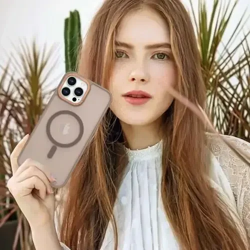 Anuck Case for iPhone 13 Pro Max Case Magnetic Phone Case Compatible with MagSafe, Soft TPU Bumper Hard Translucent Matte Back Slim Fit Shockproof Protective Cover for Men Women Girls - Brown - 7