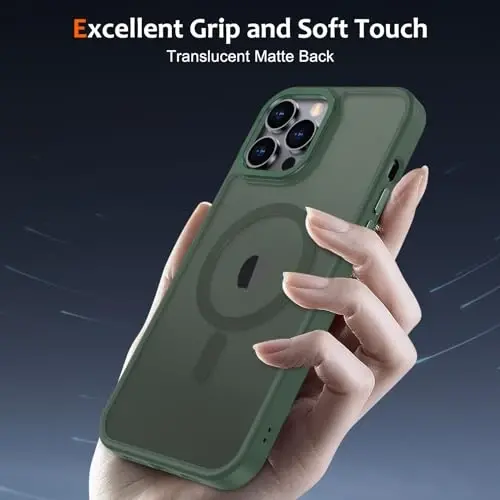 Anuck Case for iPhone 13 Pro Max Case Magnetic Phone Case Compatible with MagSafe, Soft TPU Bumper Hard Translucent Matte Back Slim Fit Shockproof Protective Cover for Men Women Girls - Dark Green - 5