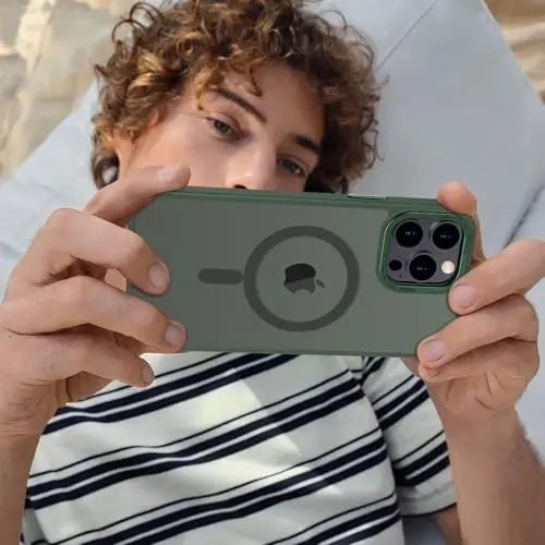 Anuck Case for iPhone 13 Pro Max Case Magnetic Phone Case Compatible with MagSafe, Soft TPU Bumper Hard Translucent Matte Back Slim Fit Shockproof Protective Cover for Men Women Girls - Dark Green 