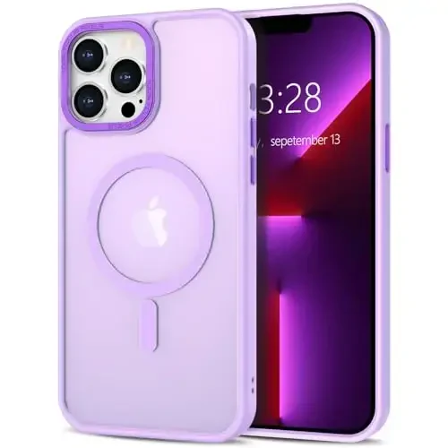 Anuck Case for iPhone 13 Pro Max Case Magnetic Phone Case Compatible with MagSafe, Soft TPU Bumper Hard Translucent Matte Back Slim Fit Shockproof Protective Cover for Men Women Girls - Light Purple - 1