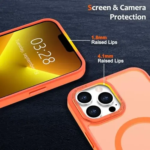 Anuck Case for iPhone 13 Pro Max Case Magnetic Phone Case Compatible with MagSafe, Soft TPU Bumper Hard Translucent Matte Back Slim Fit Shockproof Protective Cover for Men Women Girls - Orange - 3