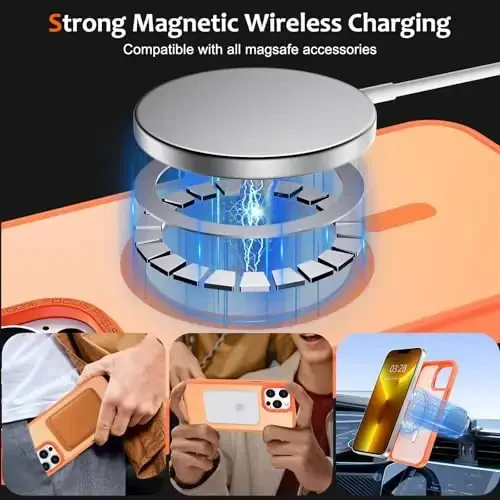Anuck Case for iPhone 13 Pro Max Case Magnetic Phone Case Compatible with MagSafe, Soft TPU Bumper Hard Translucent Matte Back Slim Fit Shockproof Protective Cover for Men Women Girls - Orange - 2