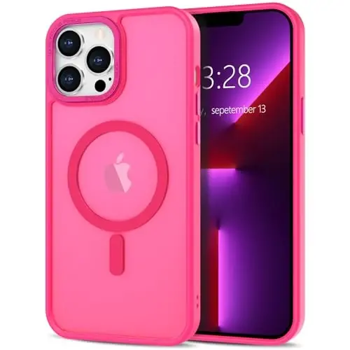 Anuck Case for iPhone 13 Pro Max Case Magnetic Phone Case MagSafe bilan mos keladi, Yumshoq TPU Bumper Qattiq Translusent Matte Back Slim Fit Shokka chidamli himoya qopqog'i Erkaklar Ayollar Qizlar uchun - Hot Pink - 1