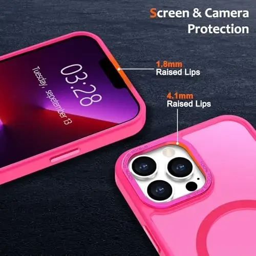 Anuck Case for iPhone 13 Pro Max Case Magnetic Phone Case MagSafe bilan mos keladi, Yumshoq TPU Bumper Qattiq Translusent Matte Back Slim Fit Shokka chidamli himoya qopqog'i Erkaklar Ayollar Qizlar uchun - Hot Pink - 3