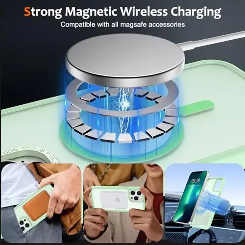 Anuck Case for iPhone 13 Pro Max Case Magnetic Phone Case MagSafe bilan mos, Yumshoq TPU Bumper Qattiq Shaffof Matte Orqa Slim Fit Zarba o'tkazmaydigan Himoya Qopqog'i Erkaklar Ayollar Qizlar uchun - Yashil - ANUCK (1)