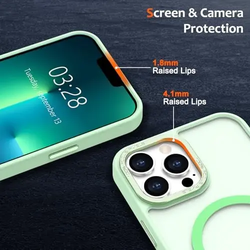 Anuck Case for iPhone 13 Pro Max Case Magnetic Phone Case MagSafe bilan mos, Yumshoq TPU Bumper Qattiq Shaffof Matte Orqa Slim Fit Zarba o'tkazmaydigan Himoya Qopqog'i Erkaklar Ayollar Qizlar uchun - Yashil - 3
