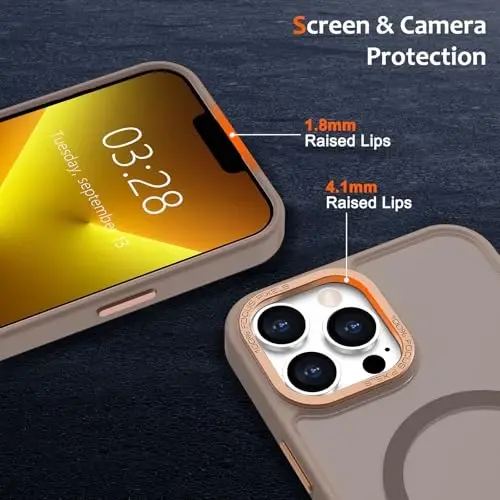Anuck Case for iPhone 13 Pro Max Case Magnetic Phone Case MagSafe bilan mos, Yumshoq TPU Bumper Qattiq Yarı Şeffaf Mat Orqa Slim Fit Shokga qarshi Himoya Qopqog'i Erkaklar Ayollar Qizlar uchun - Jigarrang - 3