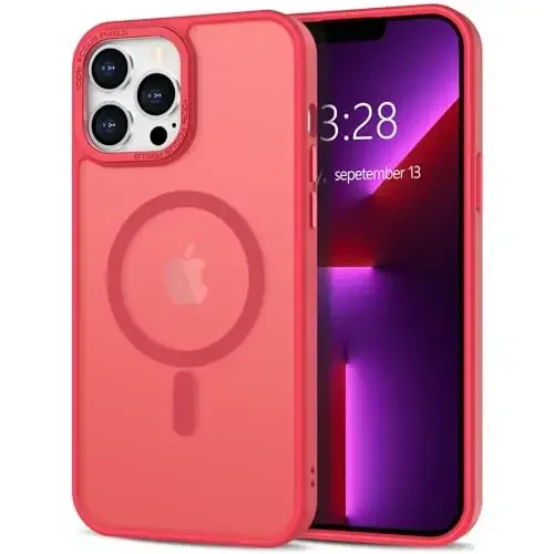 Anuck Case for iPhone 13 Pro Max Case Magnitli telefon g'ilofi MagSafe bilan mos, Yumshoq TPU bamper Qattiq yarim shaffof mat orqa Yengil mos Shokka chidamli himoya qopqog'i Erkaklar Ayollar Qizlar uchun - Ochiq qizil - 1