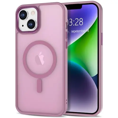 Anuck Case for iPhone 14 Case Magnetic Phone Case Compatible with MagSafe, Soft TPU Bumper Hard Translucent Matte Back Slim Fit Shockproof Protective Cover for Men Women Girls - Grape Purple - ANUCK