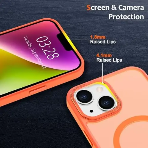 Anuck Case for iPhone 14 Case Magnetic Phone Case Compatible with MagSafe, Soft TPU Bumper Hard Translucent Matte Back Slim Fit Shockproof Protective Cover for Men Women Girls - Orange - 3