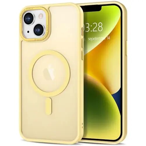 Anuck Case for iPhone 14 Case Magnetic Phone Case Compatible with MagSafe, Soft TPU Bumper Hard Translucent Matte Back Slim Fit Shockproof Protective Cover for Men Women Girls - Yellow - ANUCK